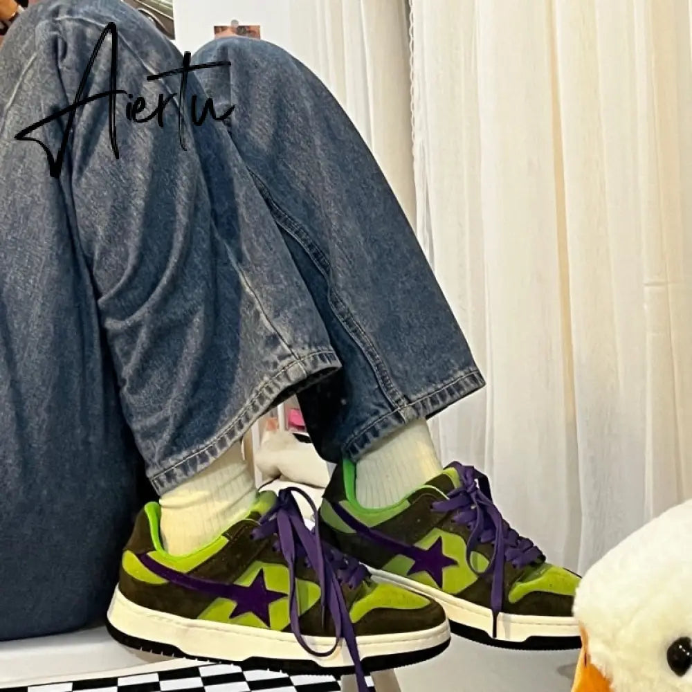 Y2k Star Shoes Women Harajuku Flats Running Casual Sneakers Sports Fashion Autumn Korean Designer Green Shoe New In Aiertu