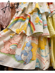Y2k Sweet Fashion Skirt Age-reducing Print Splicing Cake Skirts Summer New Half Skirt Vintage Harajuku Fashion Faldas Aiertu