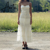 Y2K Vintage Ruffle Tunnel Gown Dress Tie Up Bandage Backless Maxi Long Dresses Women 2000s Retro Fairy Cottage Cocktail Vestidos Aiertu