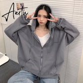 Zip Up Sweatshirt Spring Autumn Jacket Clothes oversize Hoodies Women plus size Vintage Pockets Long Sleeve Casual Large Coats Aiertu