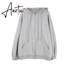 Zip Up Sweatshirt Spring Autumn Jacket Clothes oversize Hoodies Women plus size Vintage Pockets Long Sleeve Casual Large Coats Aiertu
