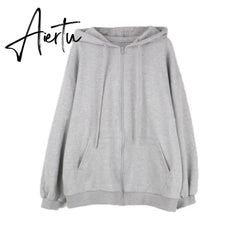 Zip Up Sweatshirt Spring Autumn Jacket Clothes oversize Hoodies Women plus size Vintage Pockets Long Sleeve Casual Large Coats Aiertu