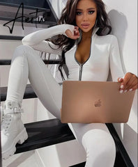 Zipper Neck Solid Long Sleeve Jumpsuit Women Fall Slim Monos Mujer Elegante комбинезон женский Combinaison Femme Aiertu