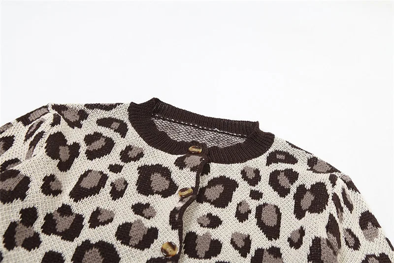 Aiertu  -  Fashion Leopard Printed Sweater Cardigan Autumn Long Sleeve O Neck Single-breasted Knit Tops Vintage Y2K Outerwears 가디건 Aiertu
