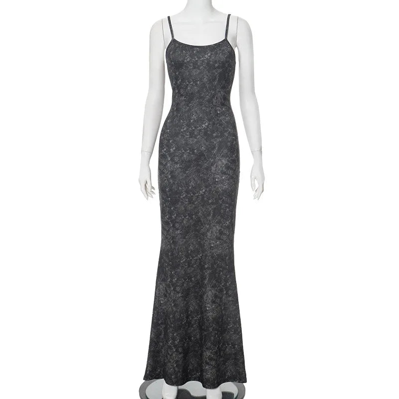 Aiertu  -  Round Neck Spaghetti Strap Sleeveless  Backless Wash Print Maxi Dress Summer Sweet Elegant Celebrity Vestidos Aiertu