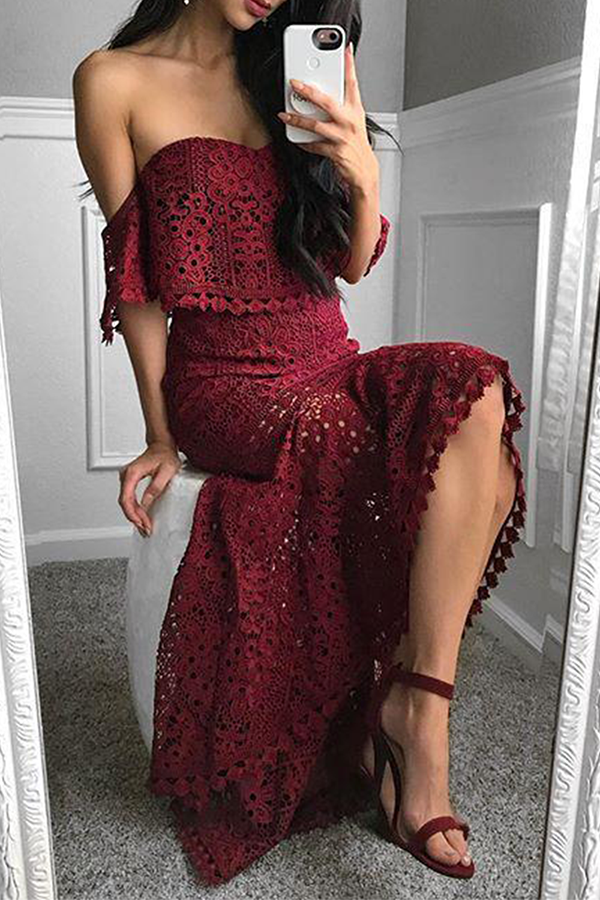 Aiertu  -  Elegant Solid Hollowed Out Backless Strapless Short Sleeve Two Pieces(3 Colors) Aiertu