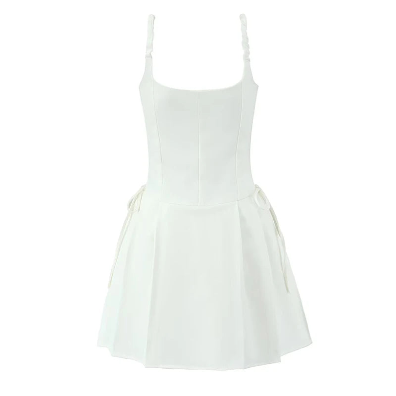 Aiertu  -  2025 Women Black White Elegant Party Sling Mini Dress Lace Trim A-line Mini Summer Dresses Bow Robe Aiertu
