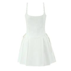 Aiertu  -  2025 Women Black White Elegant Party Sling Mini Dress Lace Trim A-line Mini Summer Dresses Bow Robe Aiertu