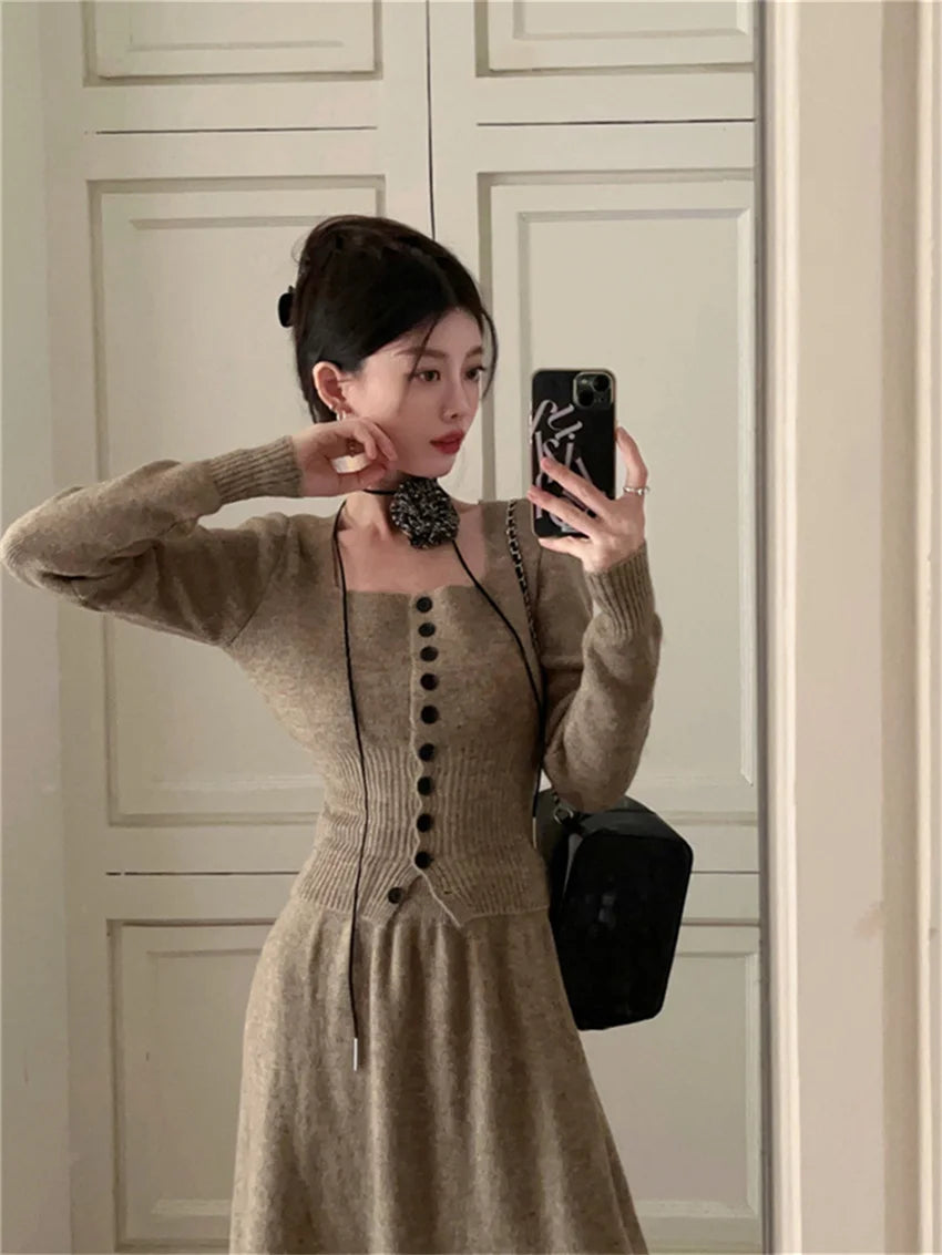 Aiertu  -  Stylish Slim Sweaters Women OL Sweet Knitted Maxi Skirts Winter Suits Elegant Hot Sale Office Lady New High Street Sets Aiertu
