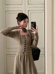 Aiertu  -  Stylish Slim Sweaters Women OL Sweet Knitted Maxi Skirts Winter Suits Elegant Hot Sale Office Lady New High Street Sets Aiertu