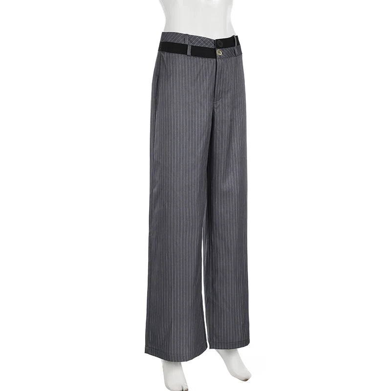 Aiertu  -  Harajuku Stripe Patched Straight Leg Women Suit Pants Streetwear Basic Office Ladies Trousers Contrast Color Outfits Aiertu