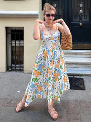 Aiertu  -  Elegant Flower Print Midi Dresses Women Off Shoulder Sleeveless Backless Lady Long Dress Summer Fashion Sexy Party Dresses Aiertu