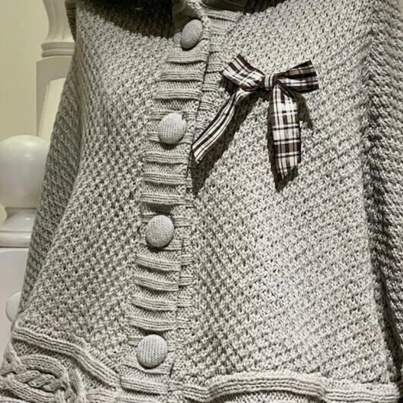 Aiertu  -  Women Preppy Style Two Pieces Set Y2K Aesthetic Bow Casual Knitted Tassels Hooded Grunge Fairy Lace Patchwork Short Skirts Suit Aiertu