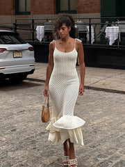 Aiertu  -  Sexy Knit Hollow Out Mermaid Dress for Women Sleeveless Backless Shirring Knit See Through Elegant Beach Vacation Clubwear Robe Aiertu