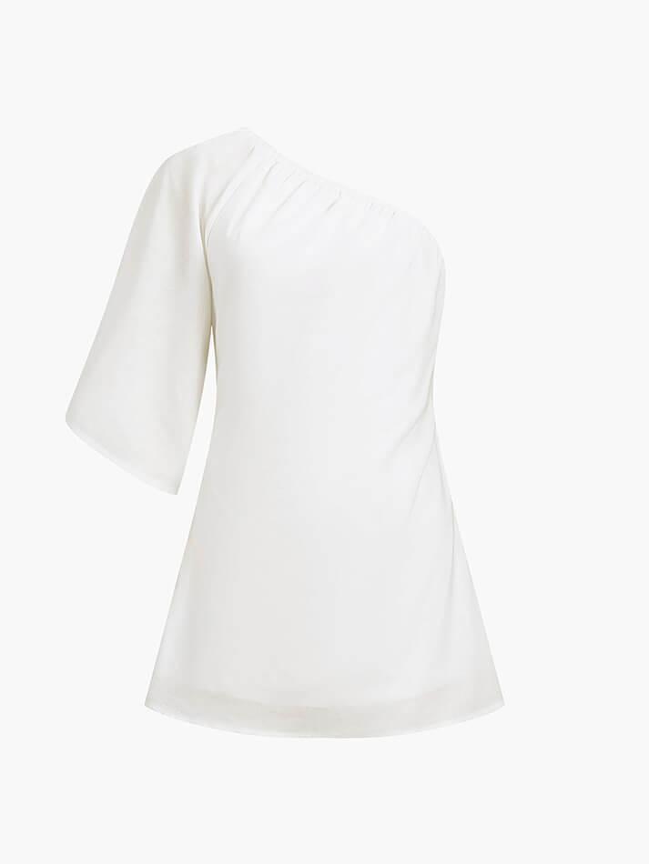 Aiertu  -  Aegean Cotton Linen One Sleeve Short Dress Aiertu
