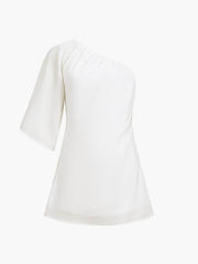 Aiertu  -  Aegean Cotton Linen One Sleeve Short Dress Aiertu