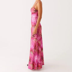 Aiertu  -  Women Floral Tube Maxi Dress with Scarf Sexy Strapless Backless Bodycon Long Dress Summer Mesh Cocktail Sundress Aiertu