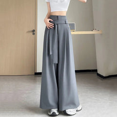 Aiertu  -  Fashion Women Wide Leg Pants Thin Summer High Waist Solid Color Trousers Ladies Elegant Lace-up  Drape Temperament Street Pants Aiertu
