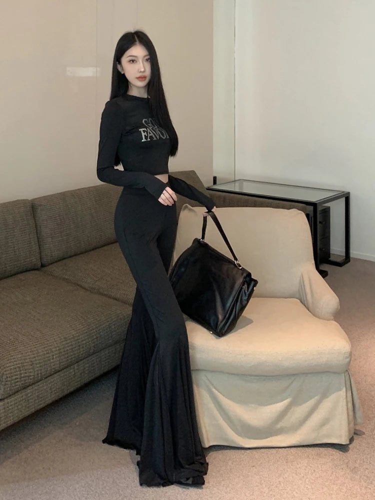 Aiertu  -  Lounge Stitch Tulle Yoga Pants Women Black Solid Slim Bootcut High Waist Bell Bottoms Workout Leggings Female Clothes Aiertu