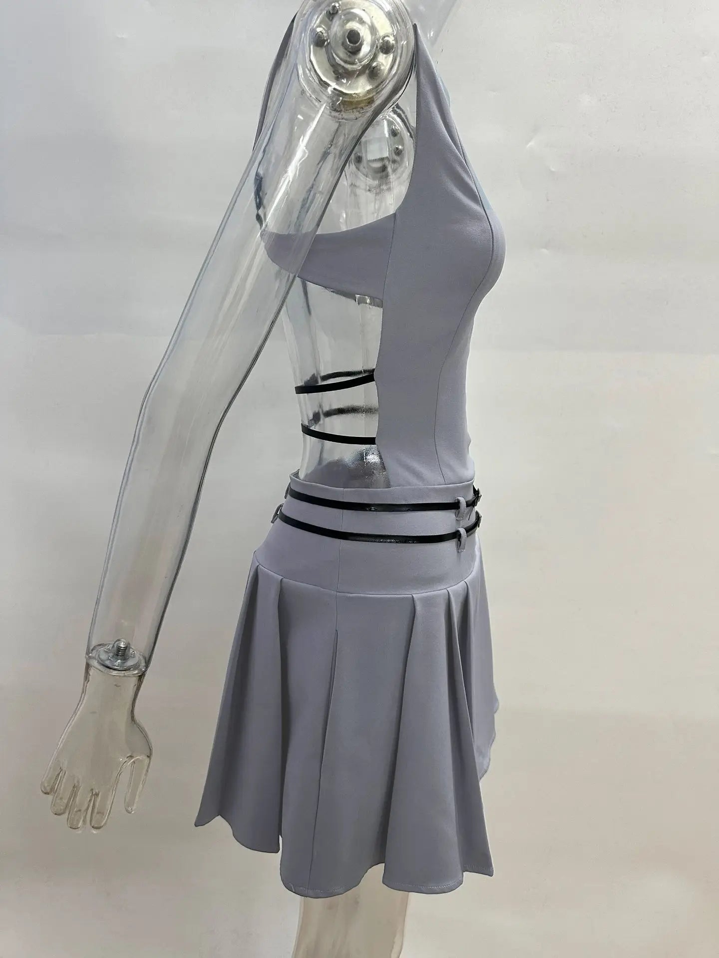 Aiertu  -  High Street Backless Bandage Pleated Dress Women Sexy Slit Sleeveless Bodycon Mini Dress 2025 New Summer Party Dress Streetwear Aiertu