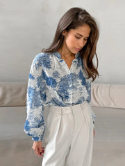 Aiertu  -  Autumn Ink Print Blouses Women Single Breasted Stand Collar Lantern Collar Blouse Office Lady Elegant Fashion Shirts 2026 New Aiertu