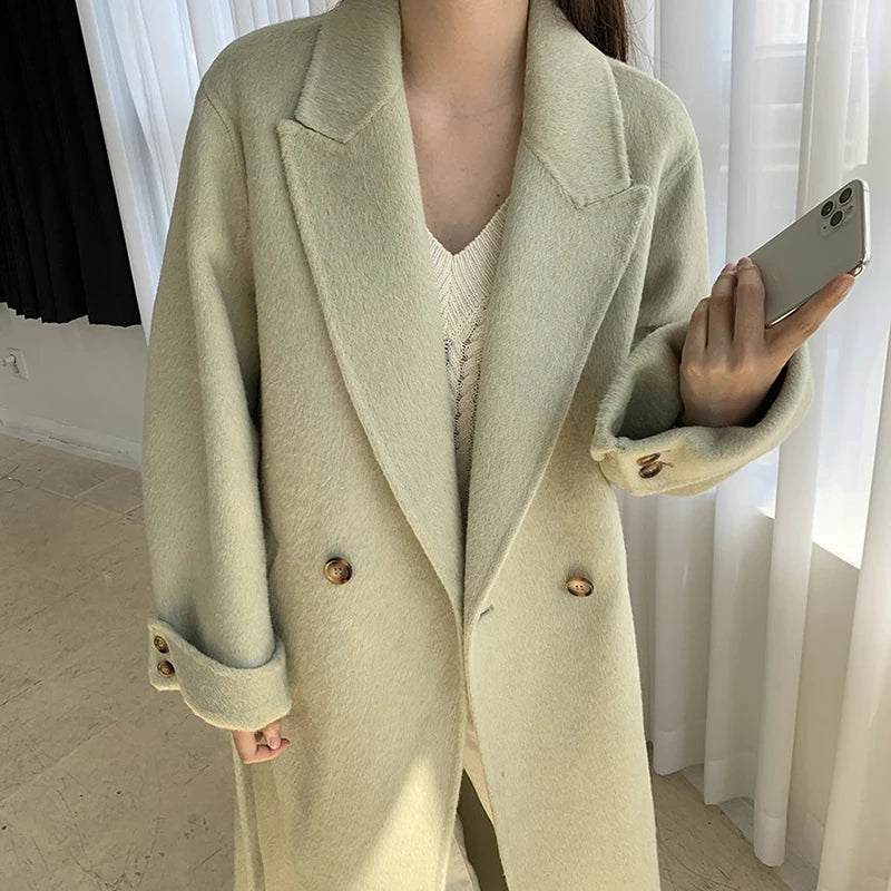 Aiertu  -  layered look inspo Faux Fur Parka Women Casual Loose Chic Lace Up Long Coats Female Solid Soft Warm Turndown Collar Fashion Outwears Lady Aiertu