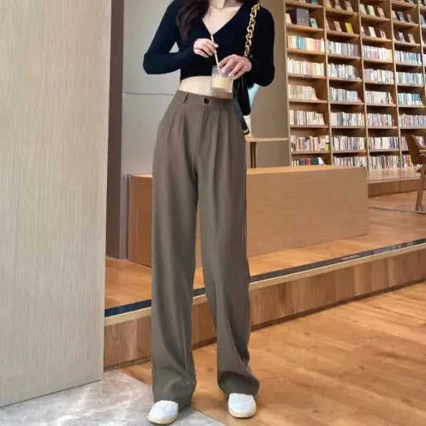 Aiertu Trousers for Women Summer Women's Suit Pants White High Waist Fluid Korean Style Wide Leg Palazzo Straight Fashion Casual Aiertu