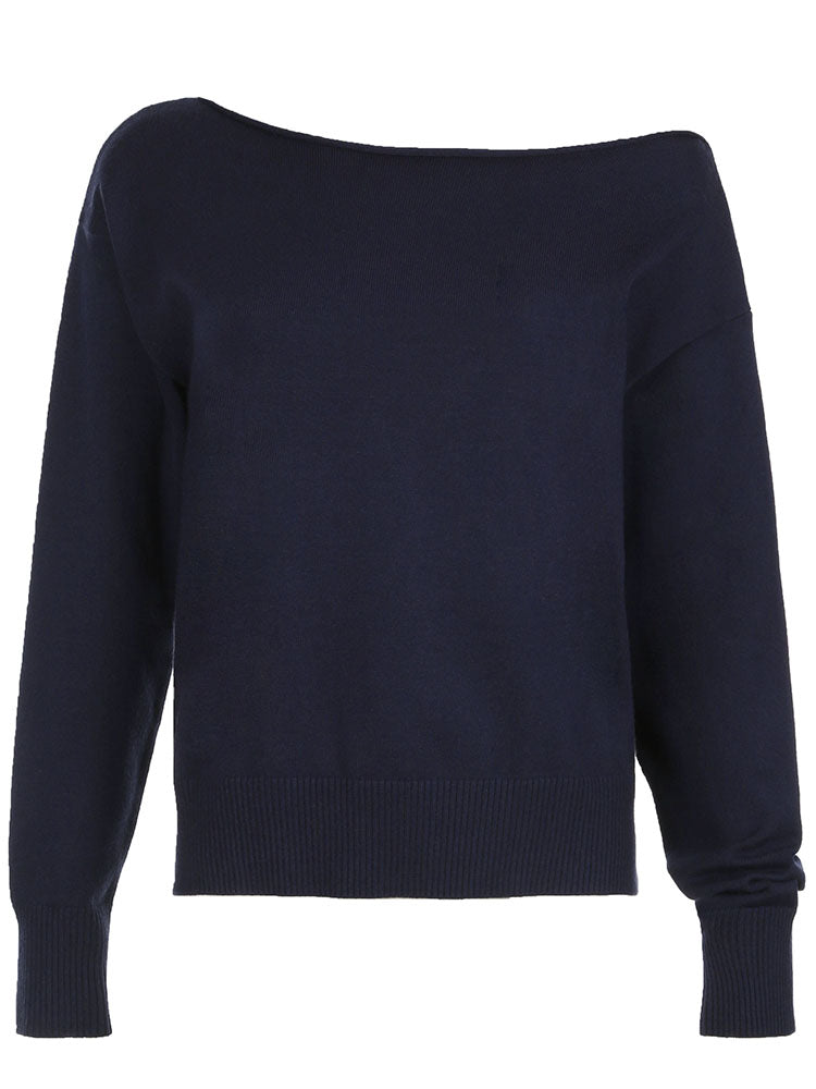 Aiertu - summer inspo Dark Blue Solid Minimalist Style Autumn Winter Sweaters Women White Simple Basic Casual Loose Knitted Pullover Jumpers Aiertu