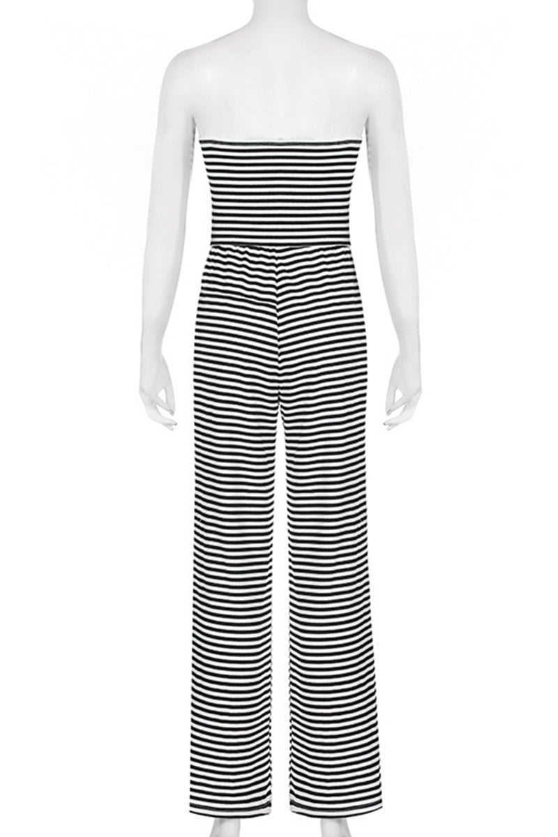 Aiertu  -Casual Stripe Patchwork Backless Strap Design Strapless Loose Jumpsuits aiertu