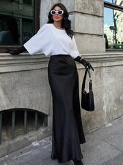 Aiertu  -  Women's High Waisted Solid Long Skirt Elegant Lce Silk Satin Slim Fit Skirt Fashion Office Lady Summer Long Skirt Aiertu