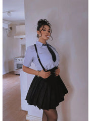 Aiertu  -  Preppy Style Pleated Skirt Sets Women Streetwear Vintage Korean Fashion Two Piece Suits Y2k School Uniform Summer Aiertu