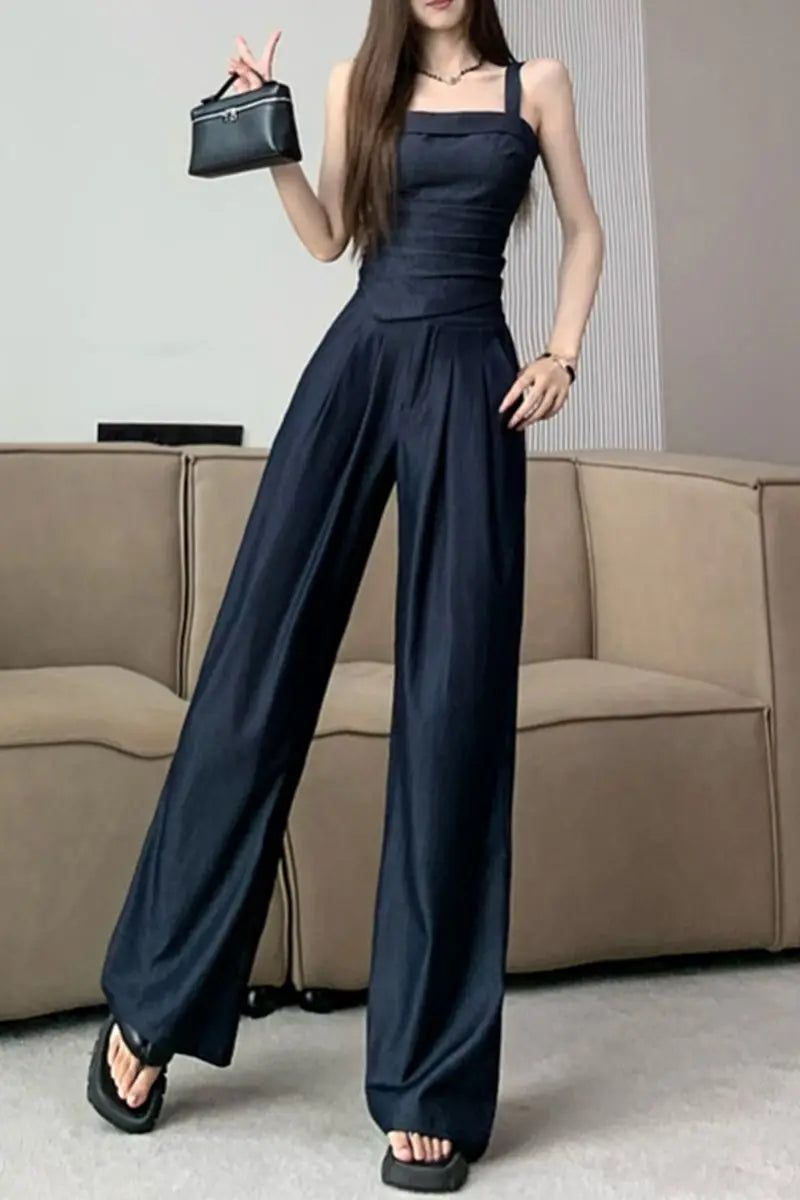 Aiertu  -  Sweet Hot Girl Pure Sexy Suit Women's Summer Denim Camisole Vest High Waist Wide Leg Pants Two-piece Set Fashion Female Clothes Aiertu