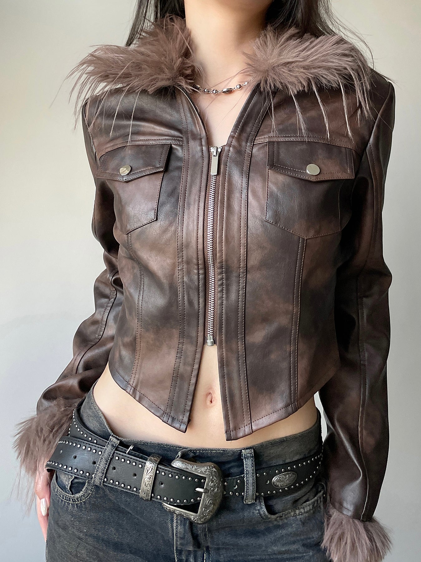 Aiertu - summer inspo Streetwear Faux Collar Women Moto Style Jackets  Autumn Long Sleeve Fashion Chic Design Short Leather Coat Aiertu