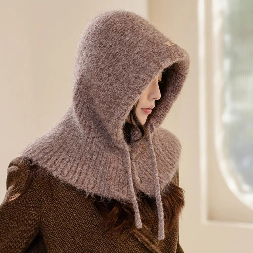 Aiertu  -  Winter Balaclava Hat Warm Knitted Women's Hood Hat Caps Cap Outdoor Pullover Color One-piece Solid Neck Cashmere Pullover Hat Aiertu