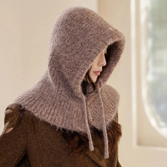 Aiertu  -  Winter Balaclava Hat Warm Knitted Women's Hood Hat Caps Cap Outdoor Pullover Color One-piece Solid Neck Cashmere Pullover Hat Aiertu