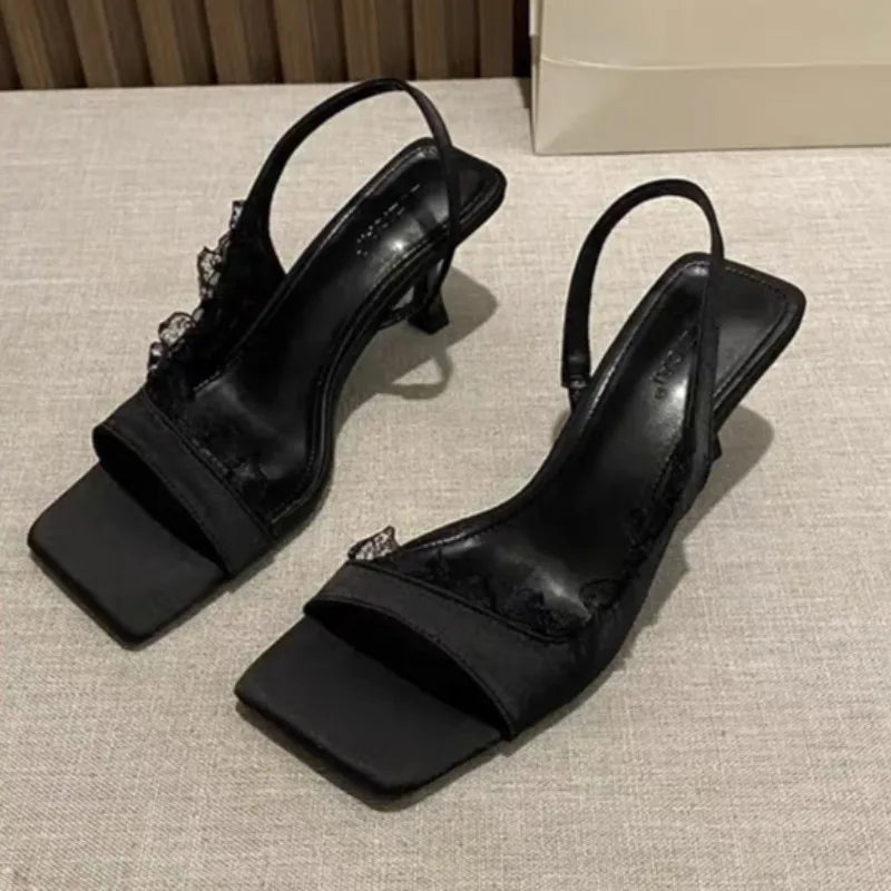 Aiertu  -  Square Toe Women Sandals High Heels Shoes Lace Slingback Elegant Shoes Trend Summer Pumps Dress Slippers Designer Sandalias Aiertu