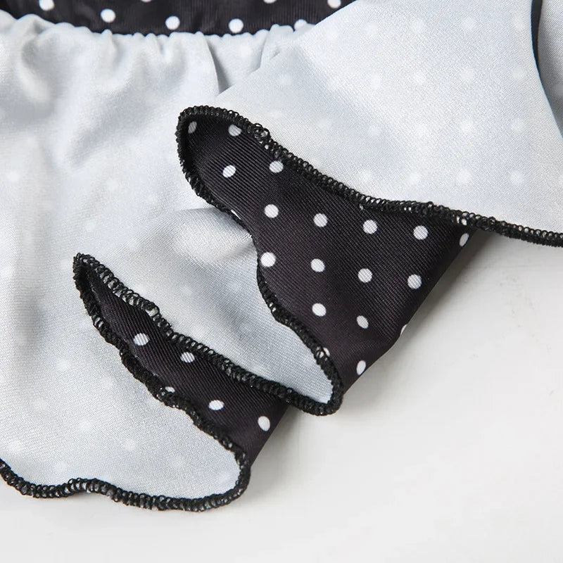 Aiertu  -  Summer Vacation Beach 2 Piece Set Women Sexy Polka Dots Print Lace Up Halter Bra + Ruffles Micro Mini Skirts Swimsuit Aiertu