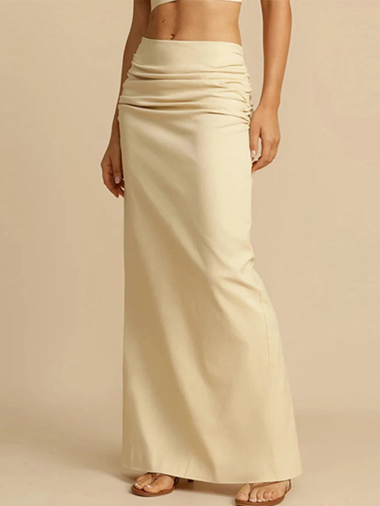 Aiertu  -  Women Sleeveless Lapel Deep V Top Skirt Suit Back Slit Maxi Dress Sexy Khaki High-waisted Casual Skirt 2026 Summer New Aiertu