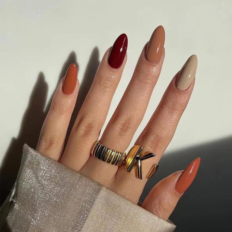 Aiertu  -  24Pcs Almond False Nails with Simple Colorful Design French Stiletto Full Cover Fake Nail Tips DIY Wearable Press on Nails Aiertu