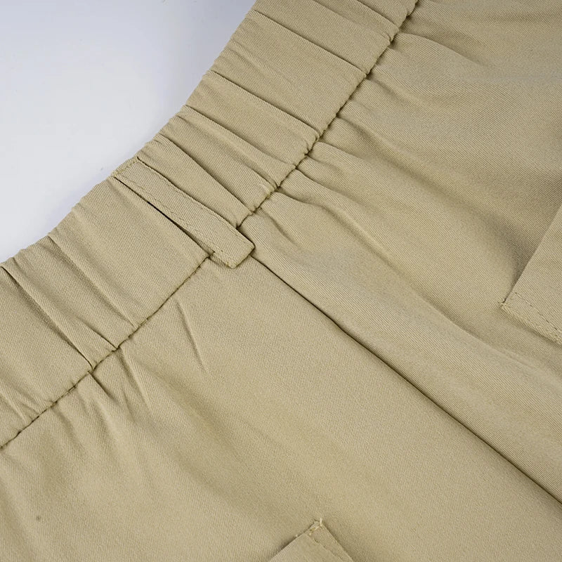 Aiertu  -  Streetwear y2k Khaki Capris Women Casual Loose Button-up Low Rise Short Pants Korean Fashion Ladies Clothing 90s Vintage Aiertu