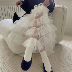 Aiertu  -  Perspective Splicing Lotus Leaf Edge Faldas Mujer Moda Korean Fashion Clothing Midi Skirt Jupe Long Pleated Mesh Skirts Vintage Aiertu