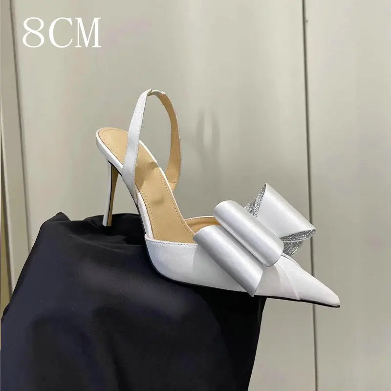 Aiertu  -  Bow Satin Stilettos New Women Point Toe Thin High Heel Slingbacks Elegant Sweet Pumps Sandals Shoes For Woman Aiertu
