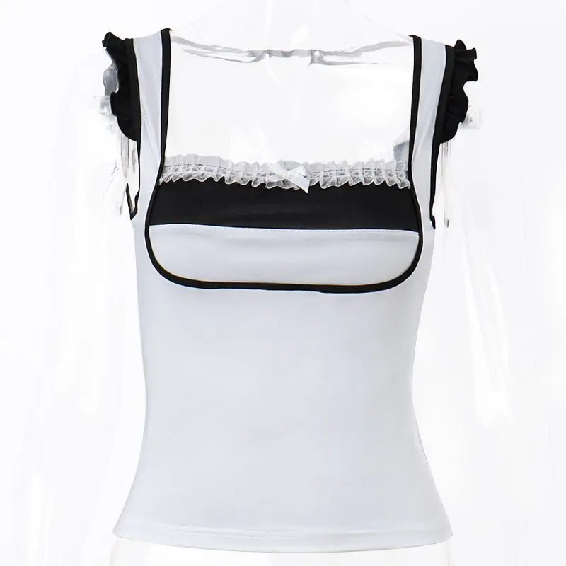 Aiertu  -  Bow Panelled American Sweet Cruel Women Clothing Lace Patchwork Y2K Goth Vintage Sling Vest 2025 New Elegant 2000S Tanks Aiertu