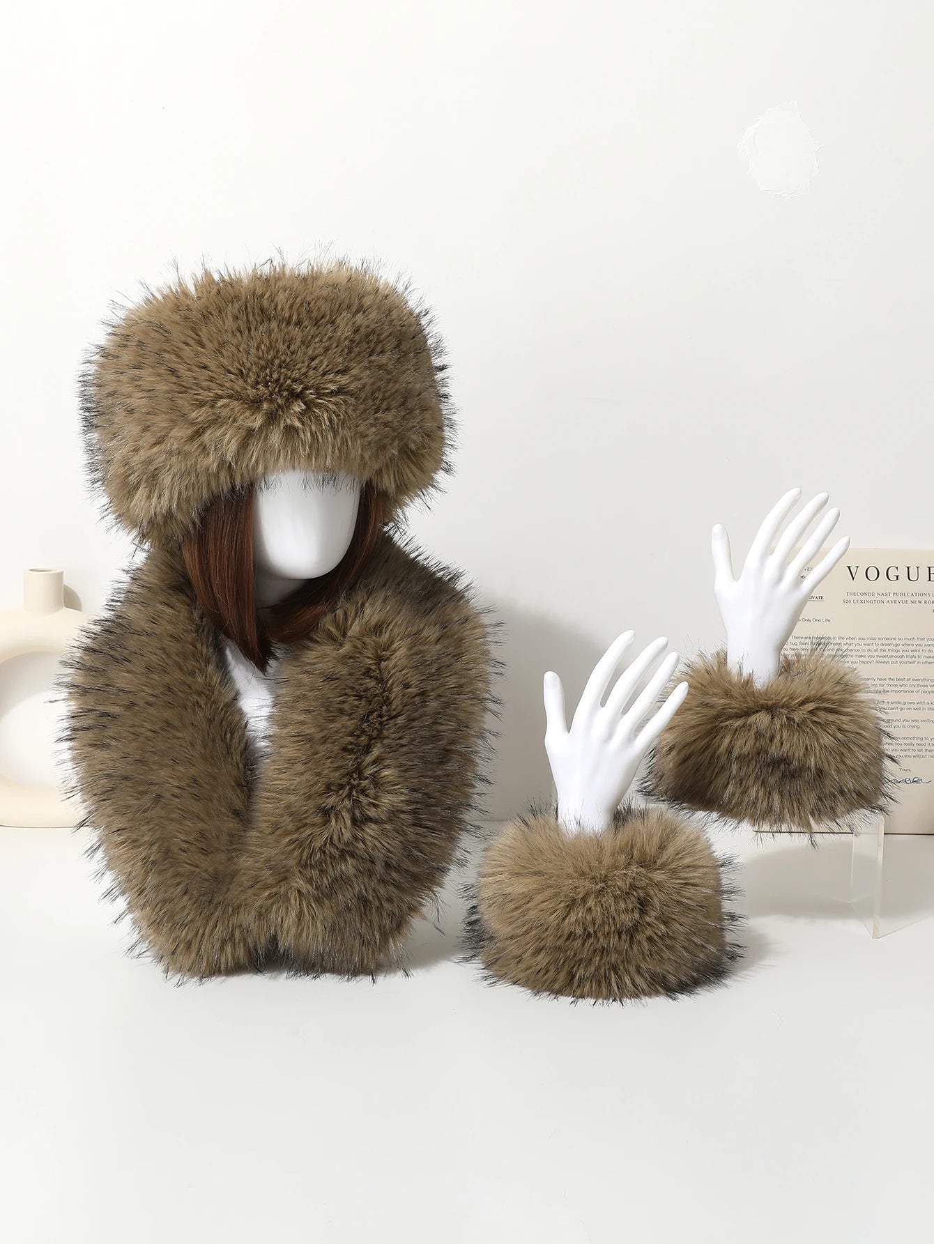 Aiertu  -  3-piece Set of Imitation Fox Fur Headband Hats for Winter Warm Earmuffs for Girls Natural Fluffy Plush Hats Aiertu