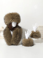 Aiertu  -  3-piece Set of Imitation Fox Fur Headband Hats for Winter Warm Earmuffs for Girls Natural Fluffy Plush Hats Aiertu