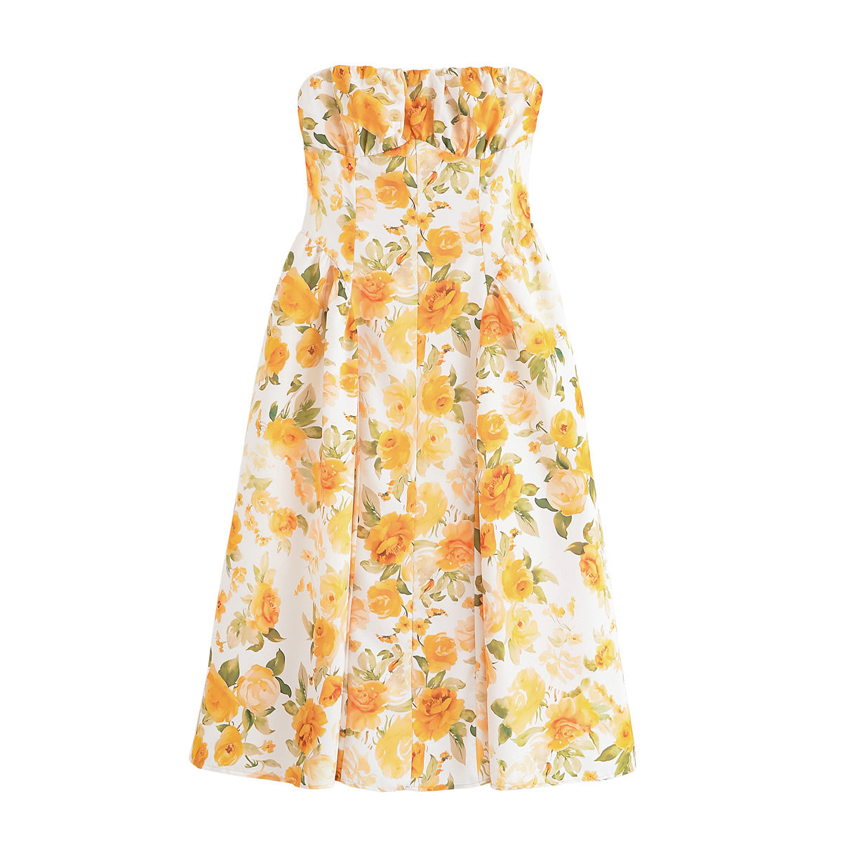 Aiertu  Women New Fashion Temperament Simple Slim Strap-Breast Yellow Rose Printed Dress Female Elegant Sexy Backless Long Dress Aiertu