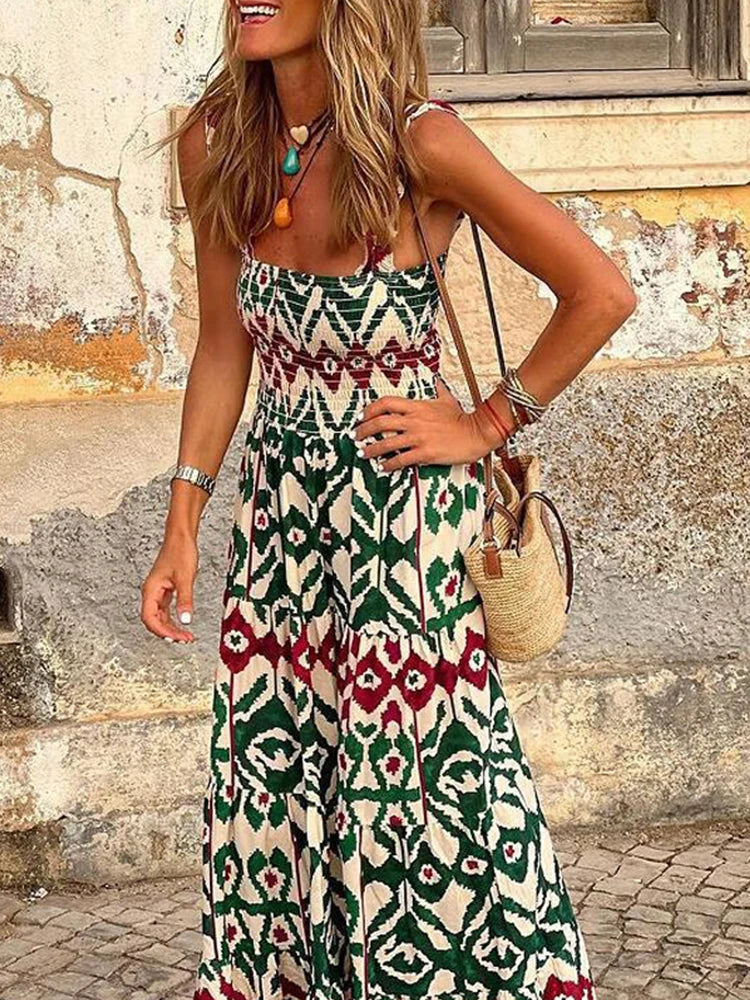 Aiertu  -  Women's Fashion Retro Loose Print Sling Dress Summer Bohemia Style Beach Seaside Maxi Dress Elegant Chic New Pattern Long Dress Aiertu