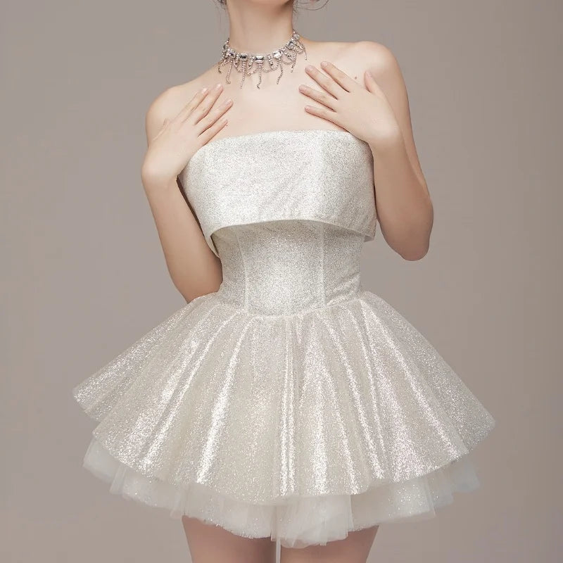 Aiertu  -  Women's White A-line Evening Dress Vintage Off Shoulder Mini Luxury Dresses Y2k Party Club One Piece Frocks 2000s Clothes Aiertu