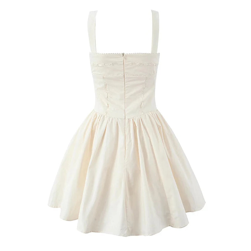 Aiertu  -  Sexy Elegant Women Cotton Sleeveless Dresses Square Neck Low Waist Summer Party Mini Dress Fit And Flare Graduation Clothing Aiertu
