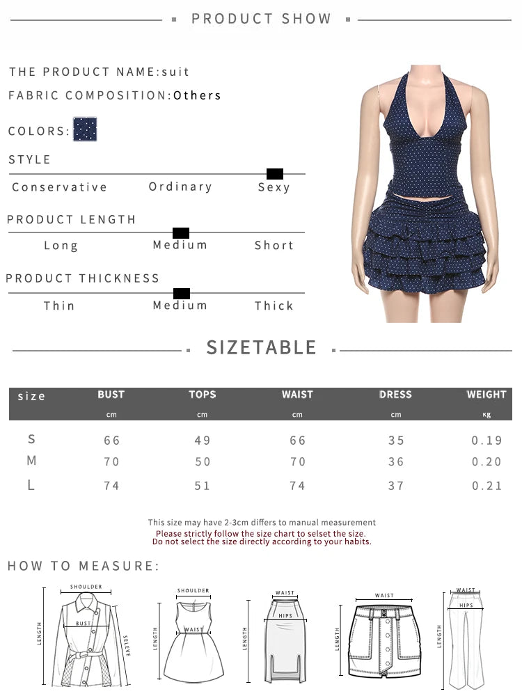 Aiertu  -  Low-Neck Polka Dots Women Two-Piece Set Halter Sleeveless Backless Mini Top+Multi-Layered Ruffles Sweet Bottoms Suits Aiertu